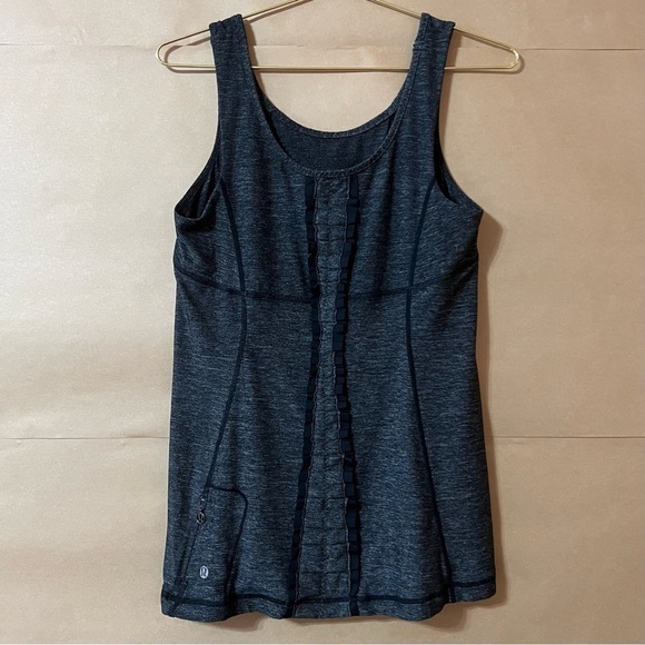 Lululemon | Run Free Tank Heathered Black Scoop Neck Ruffle Back Tank Top Size 8 - Picture 7 of 12